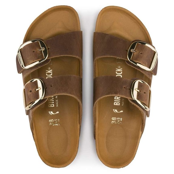BIRKENSTOCK ARIZONA BIG BUCKLE OILED LEATHER SANDALS IN COGNAC 39 EU 8 US - Picture 4 of 11
